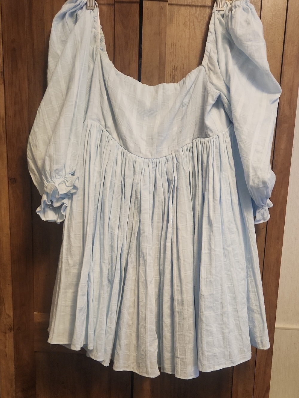 MABLE Light Blue Square Neck Puff Sleeve Babydoll Cottagecore Dress